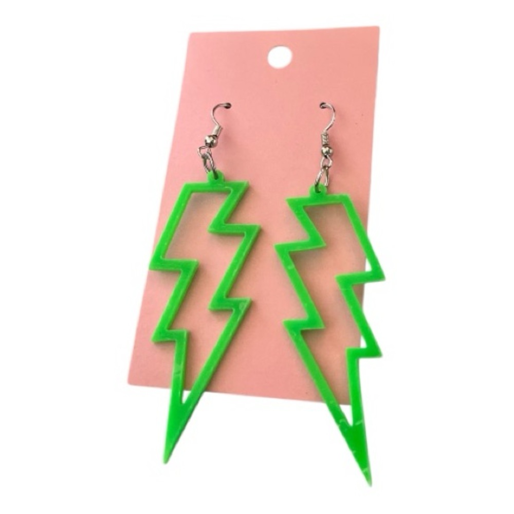 Sale: Green Lightning Bolt Earrings